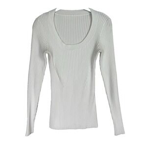 Vintage Womens Medium Scoop Neck Sweater Ribbed Retro Fisherman Preppy Slim Fit